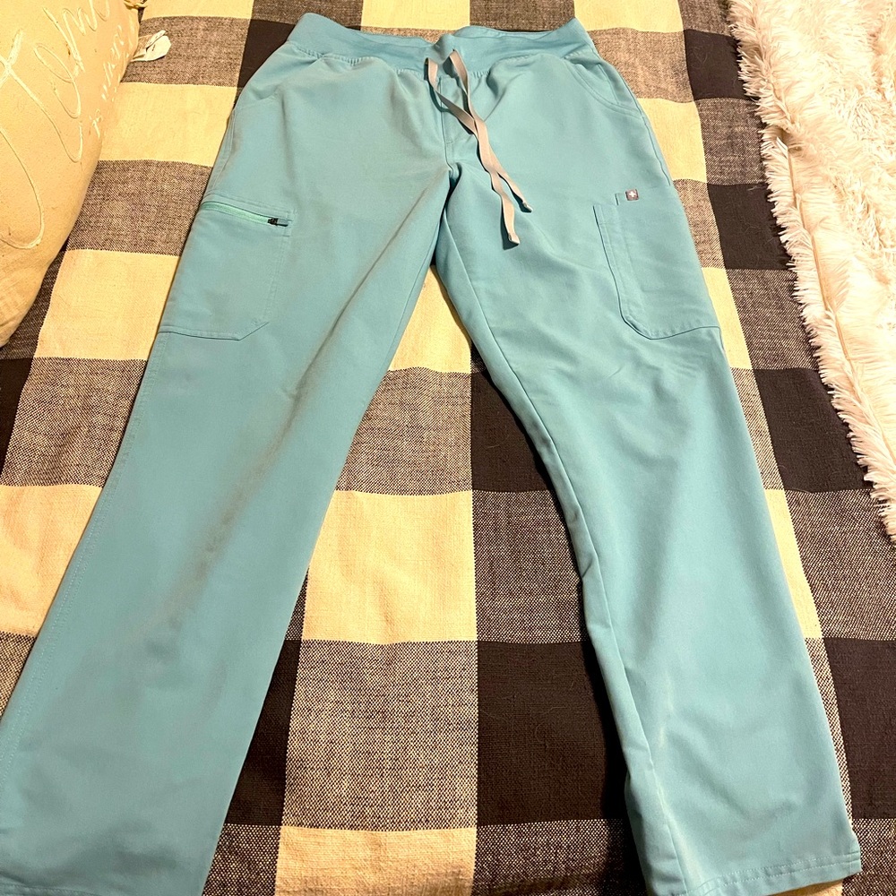 Figs Women’s high waisted skinny yola pants, size large in seaglass